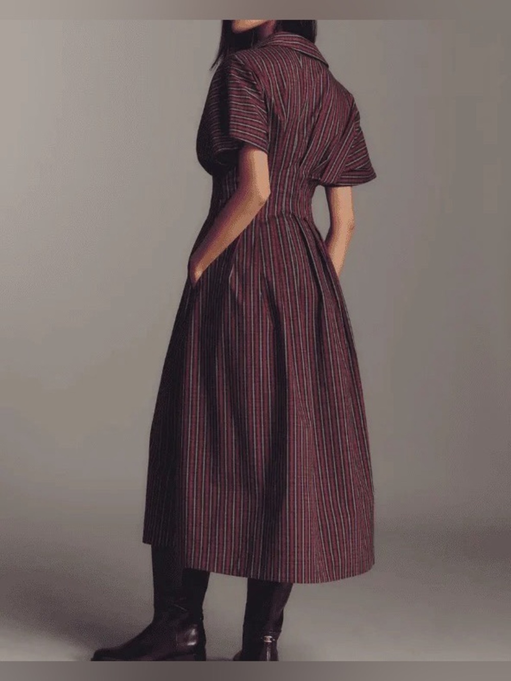 Exquise Midi Burgundy plaid dress - Picture 2 of 5